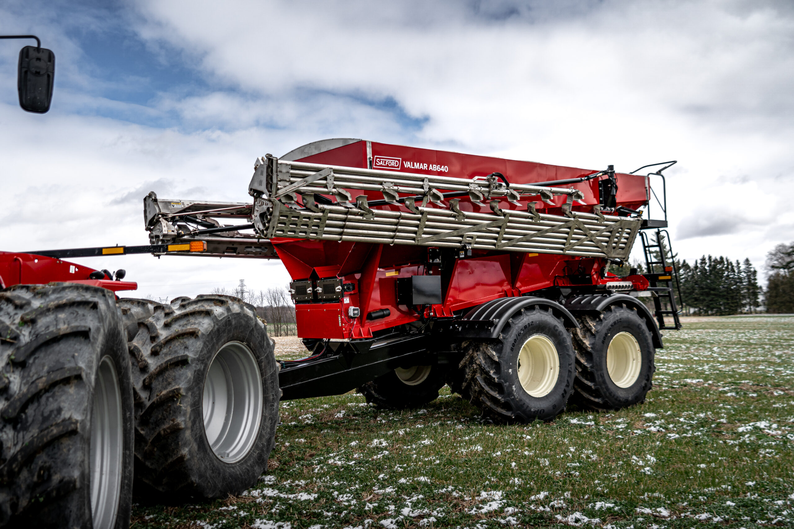 Red AB640 applicator working in a cover crop field